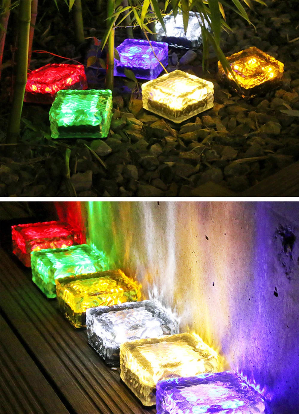 Solar Brick Ice Cube Light, Crystal Brick Style: Soft-glowing, frosted decoration (7cm x 7cm x 5cm) creates romantic ambiance in gardens.