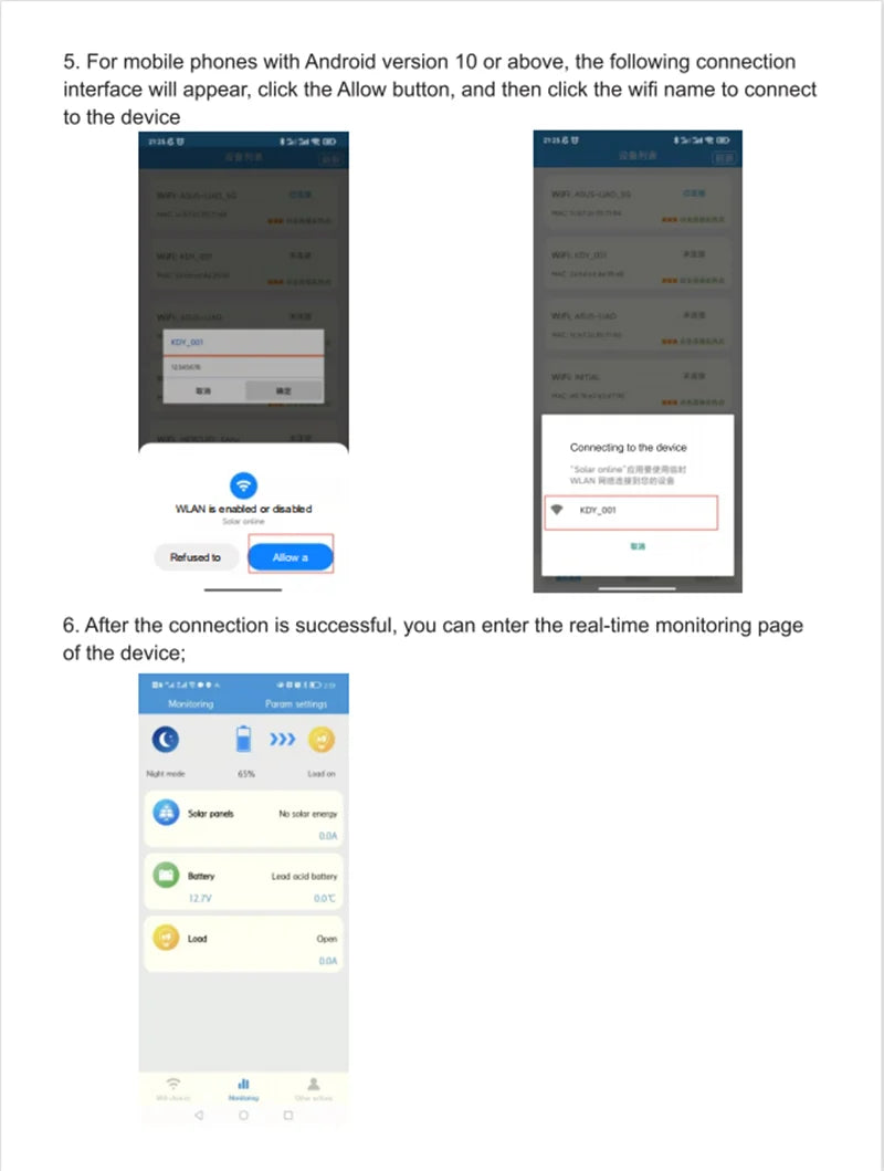 WiFi APP Control Solar Charge Controller, Corrected OCR text provides clear and concise information.