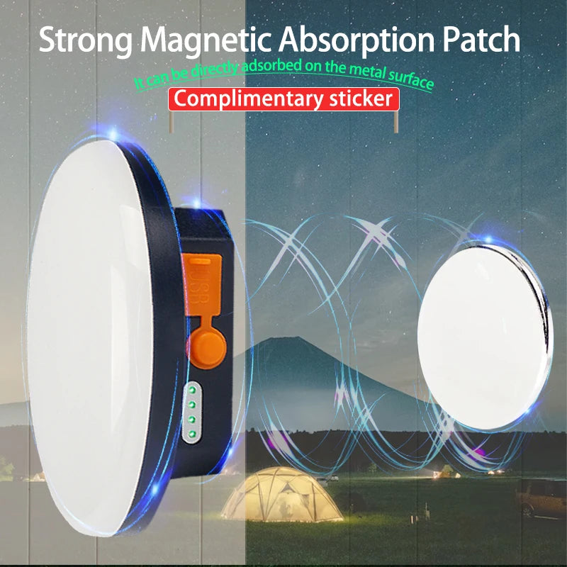 9900mAh LED Tent Light, Strong magnetic absorption patch adheres to metal surfaces for easy attachment.