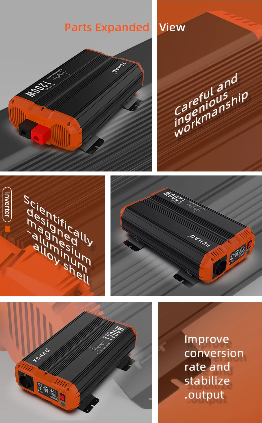 FCHAO 2400W Solar Panel Inverter, Improved performance and durability in a well-crafted, high-powered device.