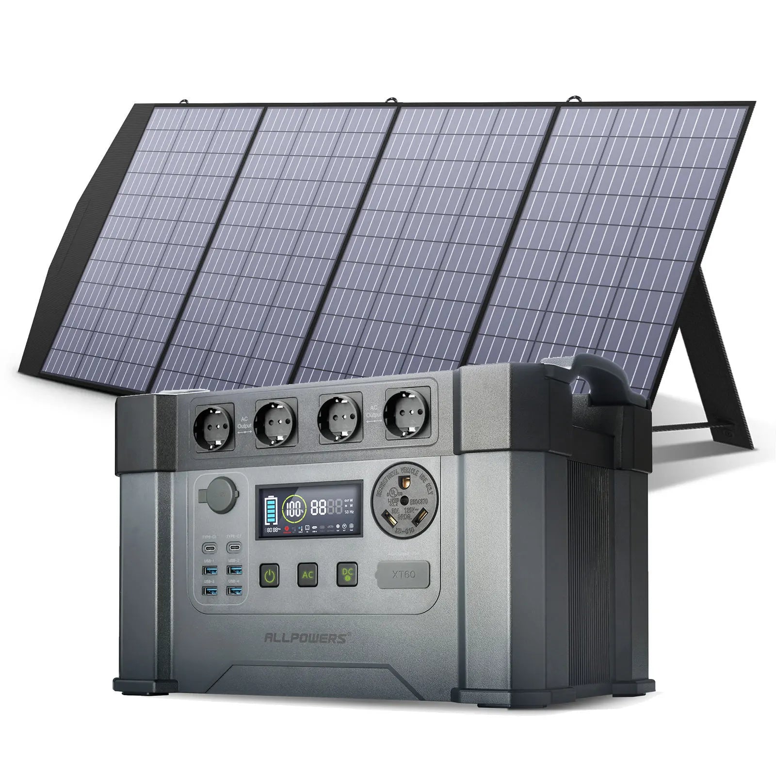 Portable solar panel kit with versatile connectors for charging portable solar generators.