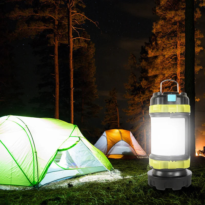 Rugged waterproof lantern for outdoor adventures: splash-resistant and rechargeable.