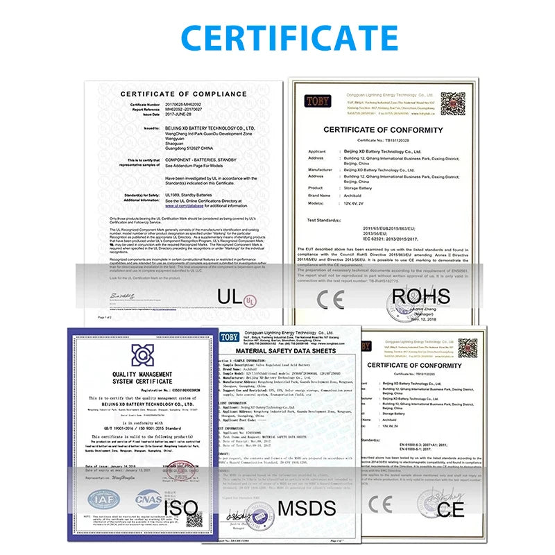 LiFePO4 24V 200AH Battery, Meets international safety standards, including ROHS, CE, ISO, and MSDS guidelines for quality and compliance.