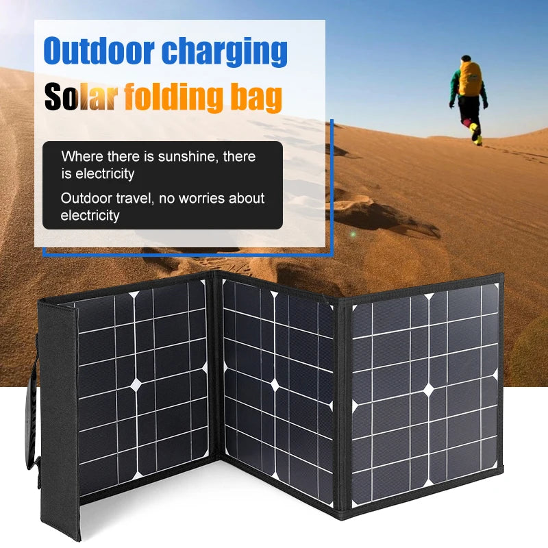 DC+USB Fast Charge 18V 100W Foldable Solar Panel, Portable solar panel charger for reliable power on-the-go, perfect for camping and travel.