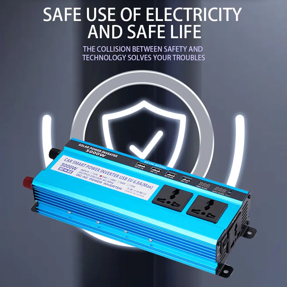3000/4000/5000W Inverter, Solar panel inverter converts DC to AC power, safe and reliable with USB ports and LCD display.