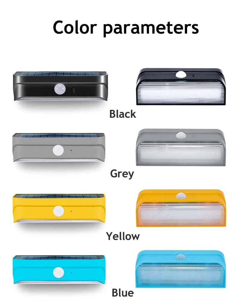 Motion Sensor LED Solar Light, Waterproof solar-powered light for outdoor use with color options.
