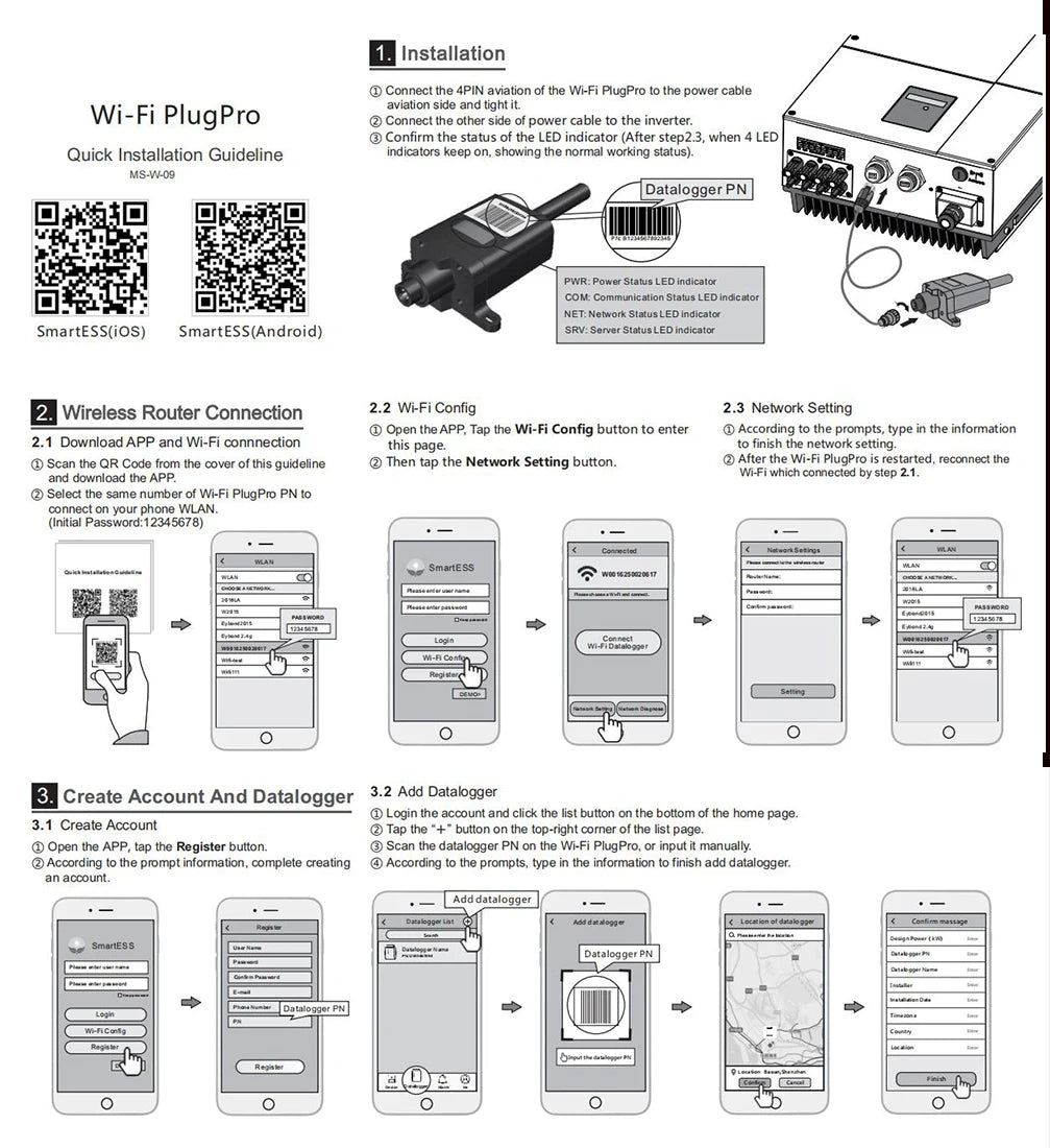 SRNE 5000W 48V Hybrid Inversor, Wi-Fi Config