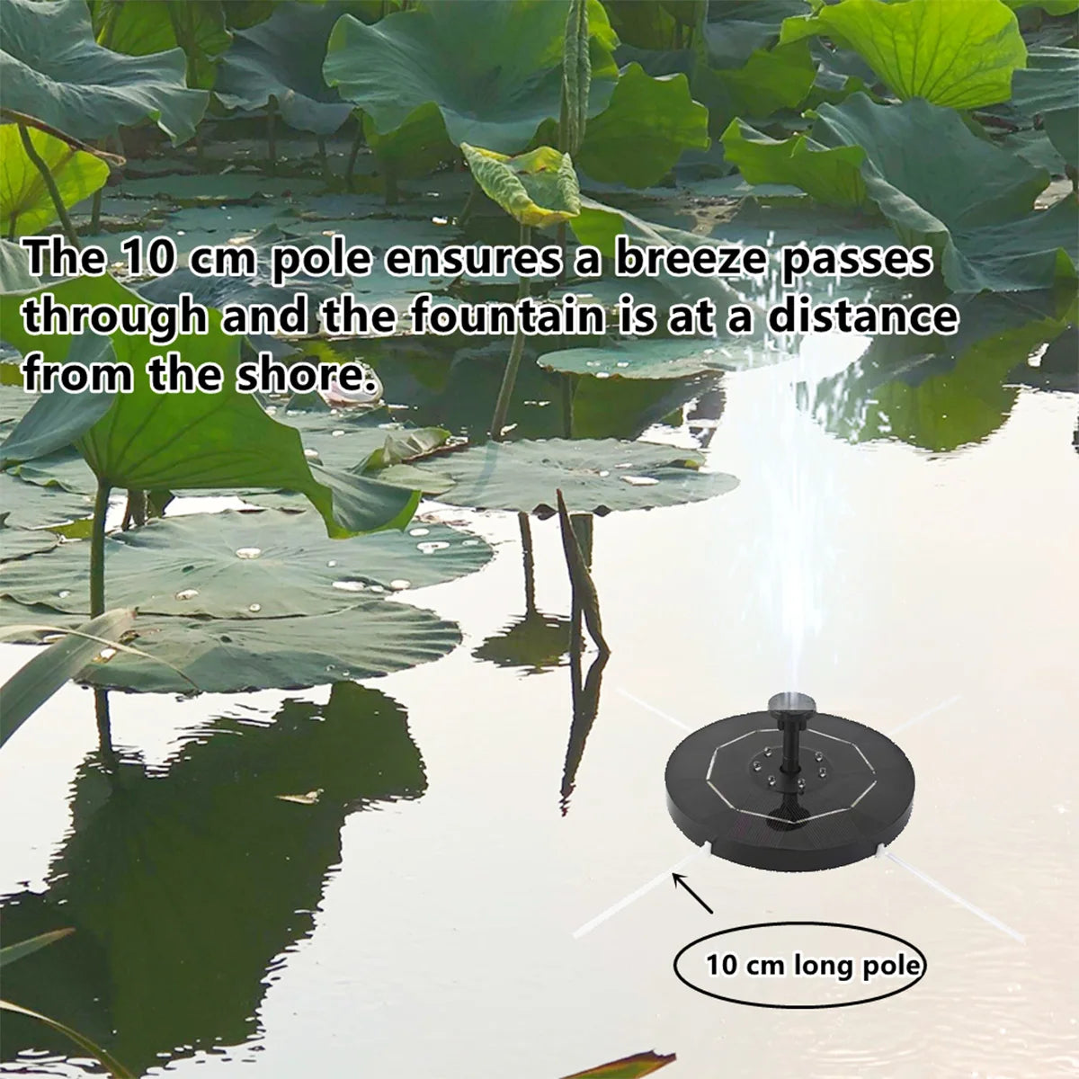 16cm Round Solar Fountain, Anti-dry burn function shuts off pump when water level drops below 3cm to prevent damage.