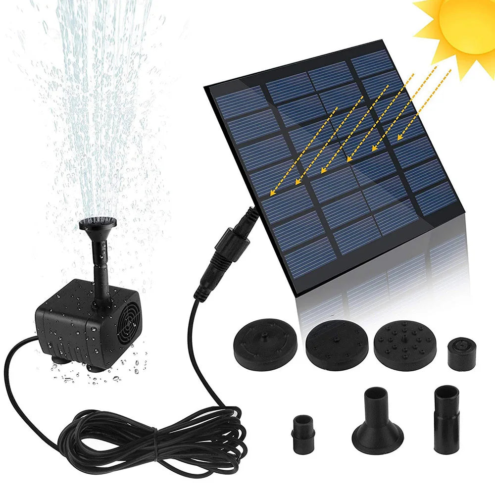 1.4W Mini Solar Fountain, Mini solar-powered pump kit for small water features indoors/outdoors.