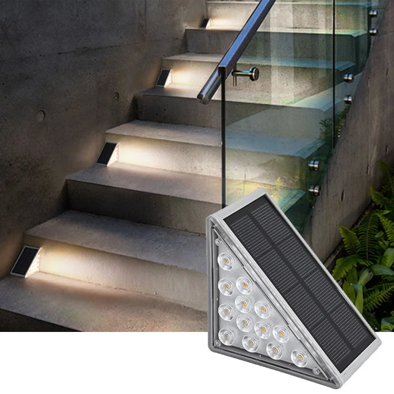 Modern solar stair light with 2V panel, 26 LED beads, IP67 protection, and 6-9 hour working time.