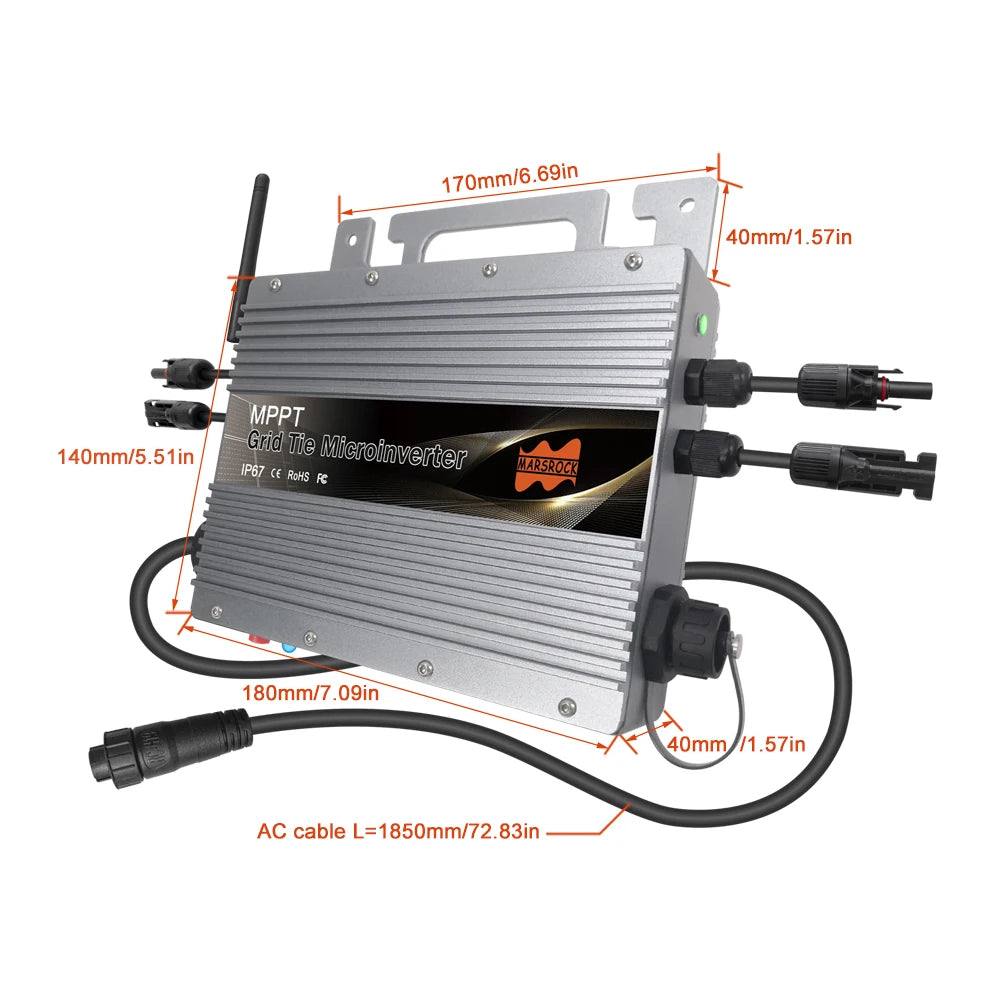 800W Grid Tie Micro Inverter, Compact micro inverter with WiFi, suitable for solar panels and grid tie apps.