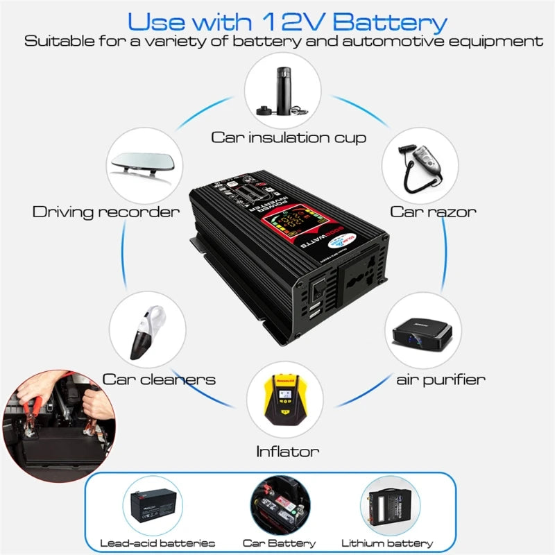 Universal compatibility with 12V batteries for various applications.