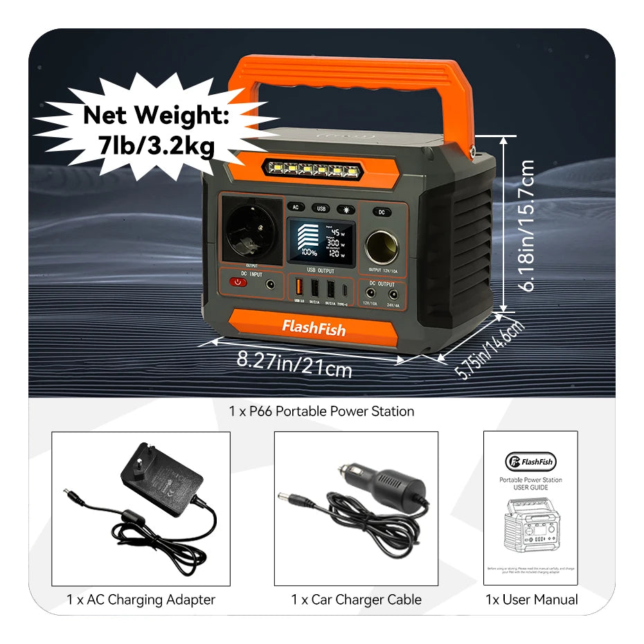 FF Flashfish P66 Solar Generator, Portable power station for home, outdoor, and camping use.