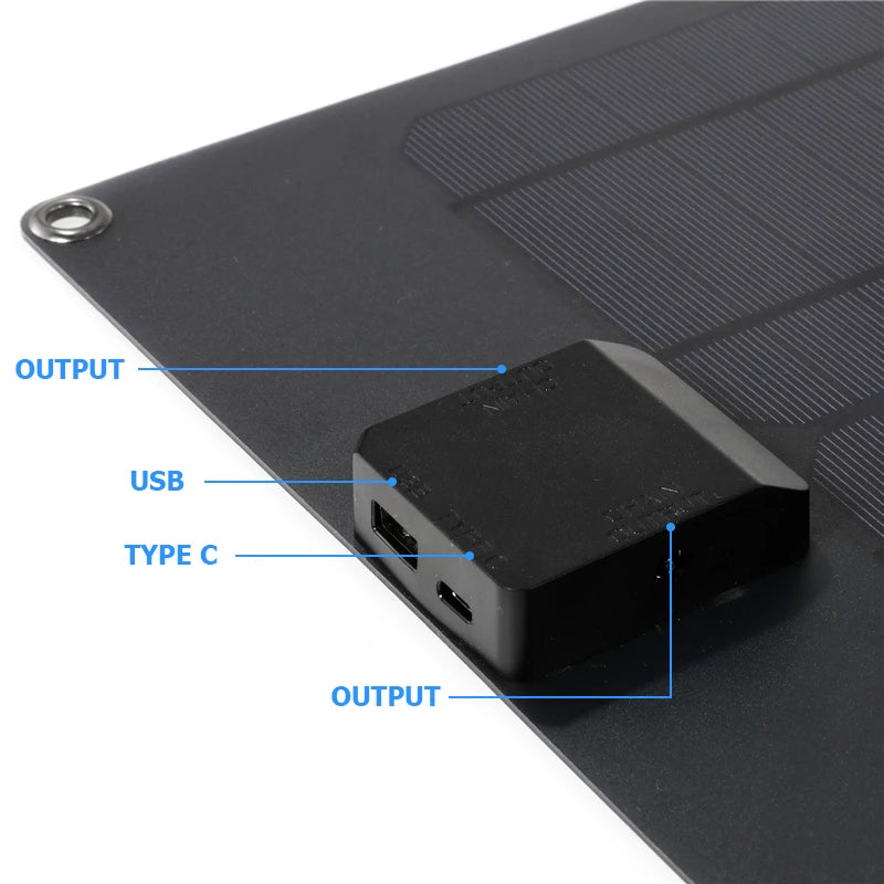 NEW 18V 50W Solar Panel, Portable solar charger with dual ports for phone and car charging, fast charge support.