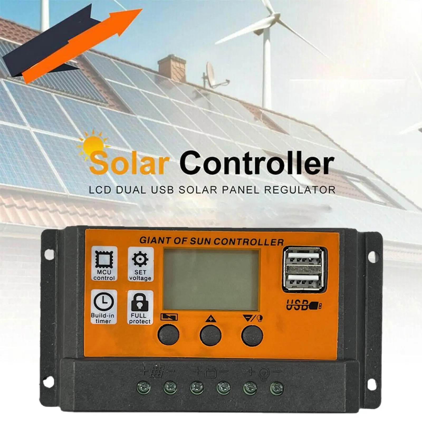 MPPT Solar Charge Controller with LCD display and features for safe and efficient charging.