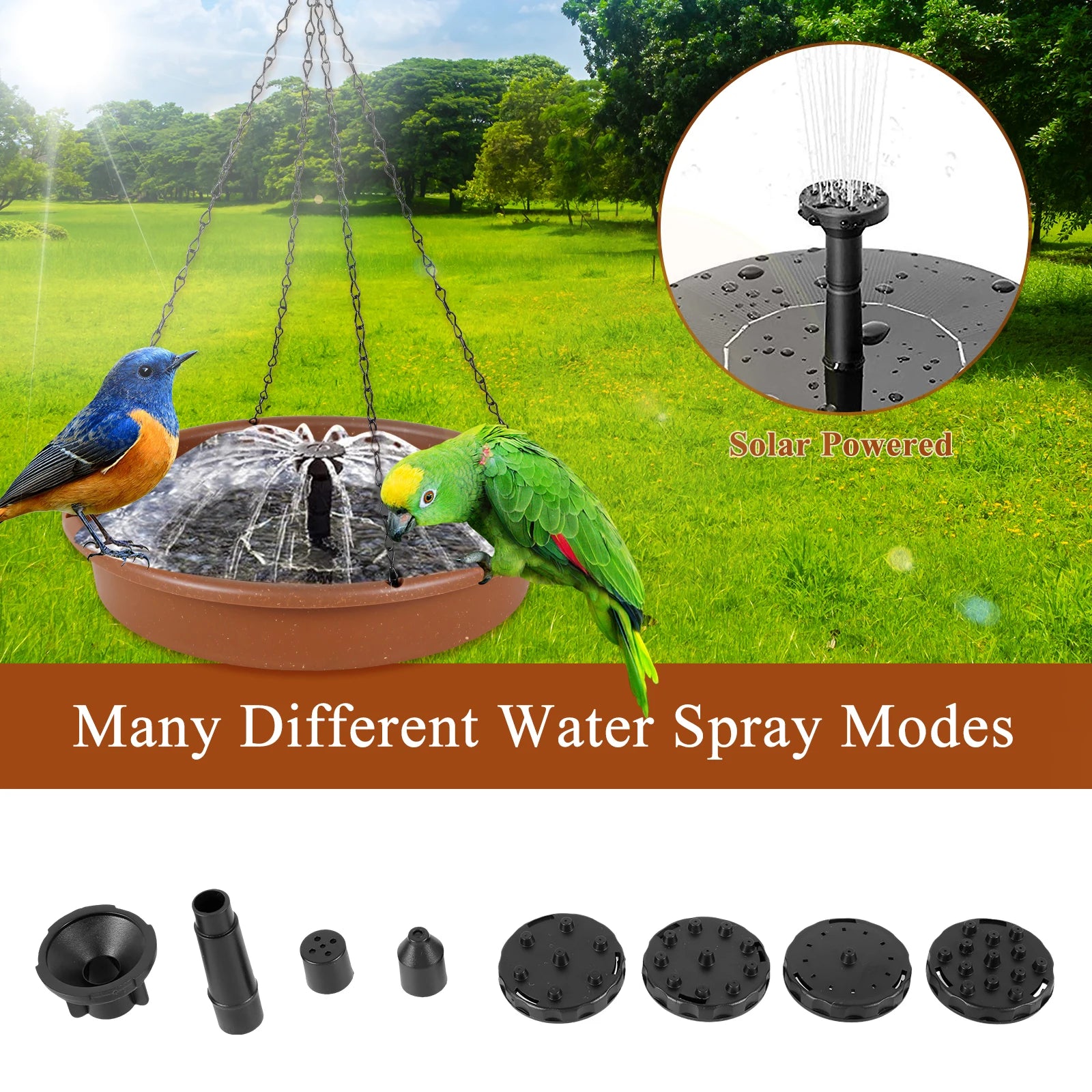 Solar Water Fountain, Enjoy multiple water spray modes with this solar-powered fountain.