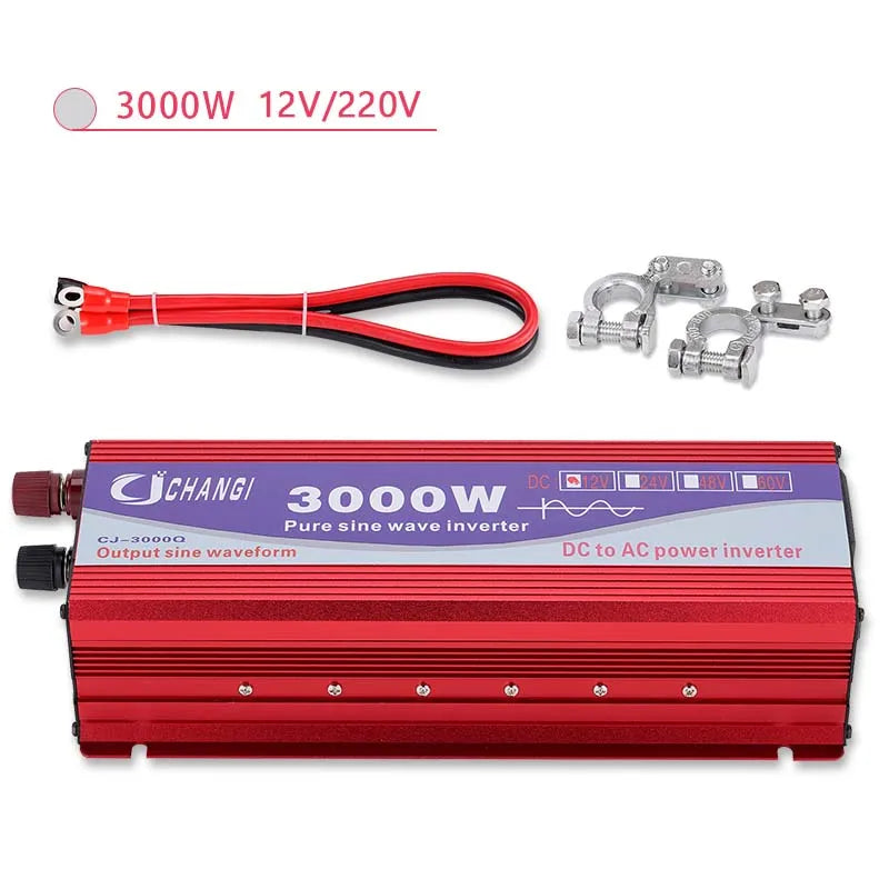 Pure Sine Wave Inverter for converting DC power to AC power, maxing out at 3000W.