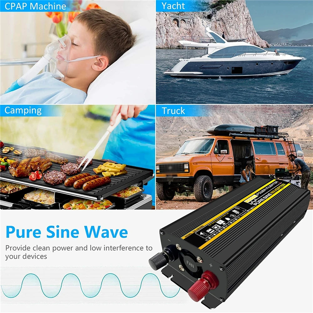 Pure Sine Wave Power Inverter, Clean power and low EMF for CPAP machines, yachts, and trucks.