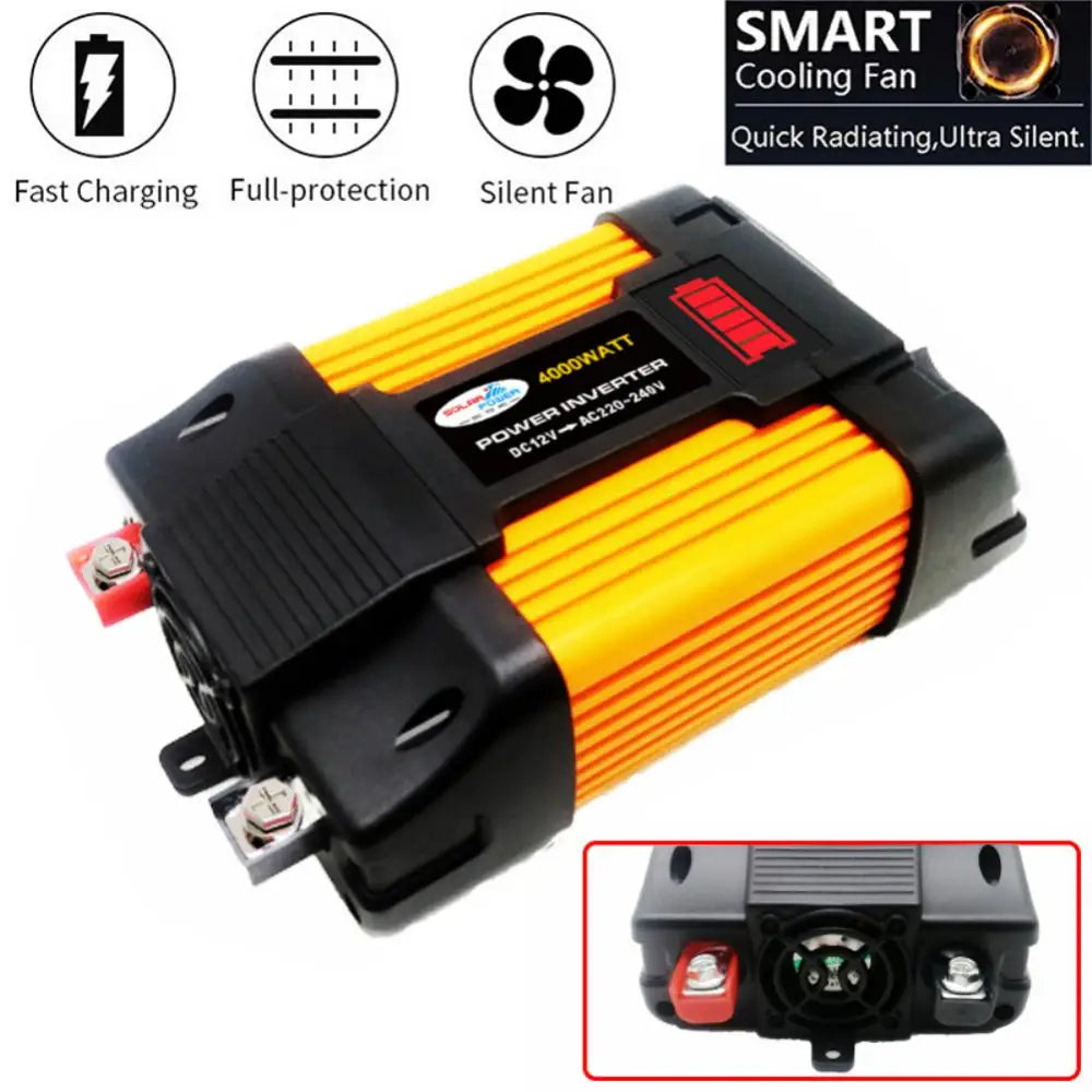 4000/6000W Solar Car Power Inverter, Efficient fan for cooling devices while charging, silent and protective.
