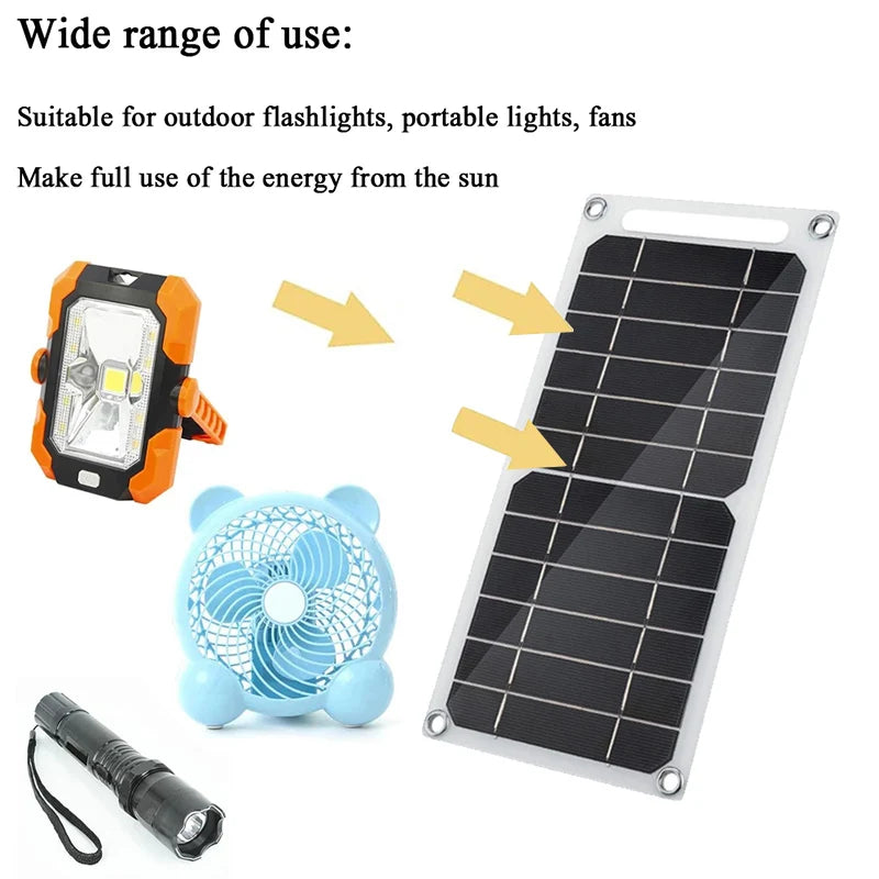 30W Solar Panel, Universal power source: Charges devices like flashlights, fans, and more using free solar energy.