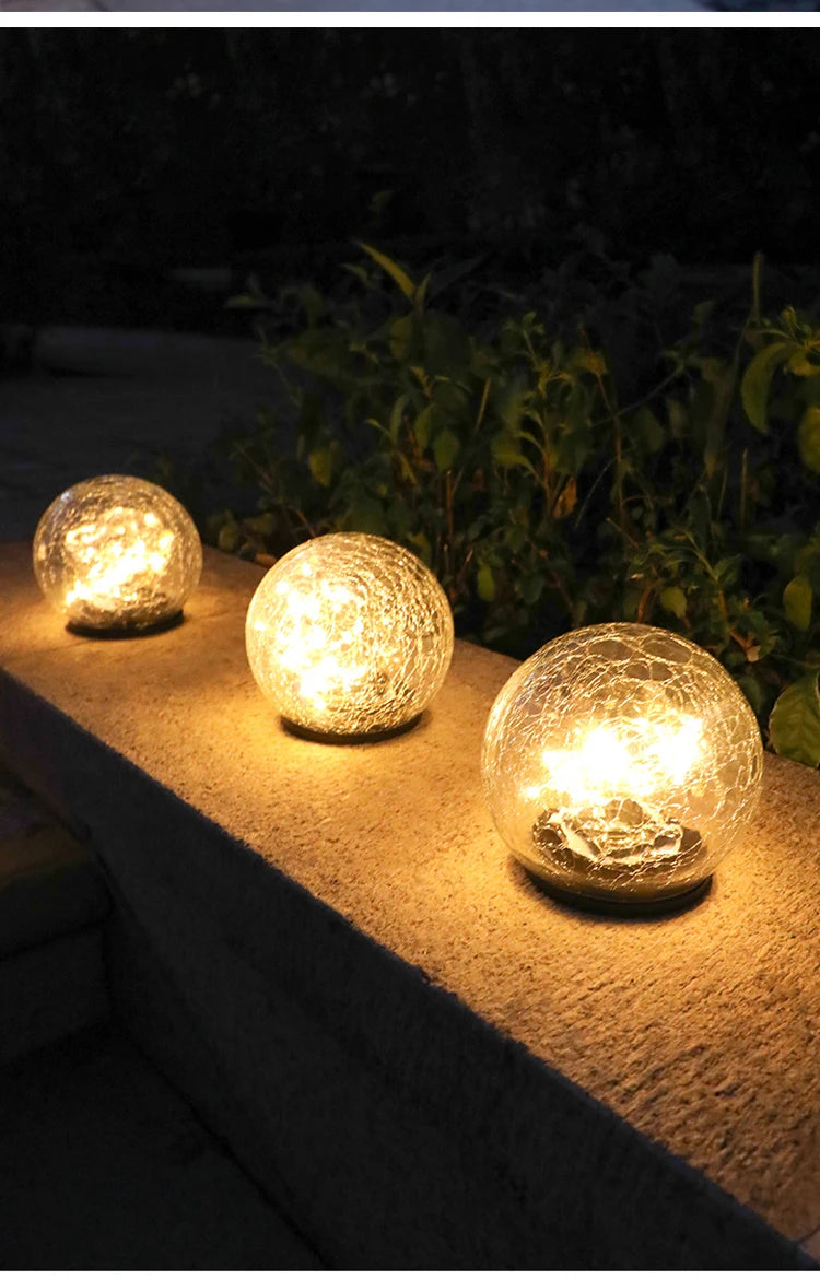 Solar Led Light, Solar-powered crack glass ball light with LED bulbs, waterproof and dimmable.