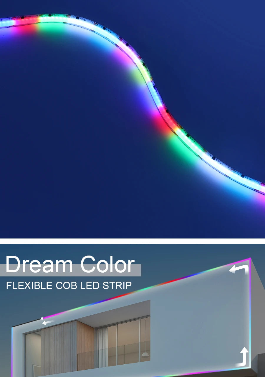 Addressable COB LED Strip Light, Flexible Dream Color LED Strip with Cobblestone Technology for Vibrant Lighting