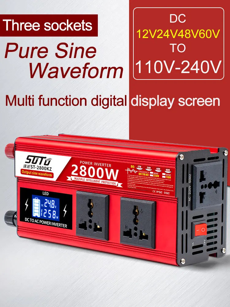 Pure Sine Waveform Universal Inverter, Pure Sine Wave Inverter: Convert DC power to AC power with 1800-3000W output and multiple voltage options.