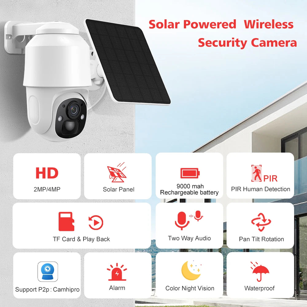 BOAVISION D4 Solar Camera, Wireless solar-powered security camera with HD resolution, night vision, and waterproof design.