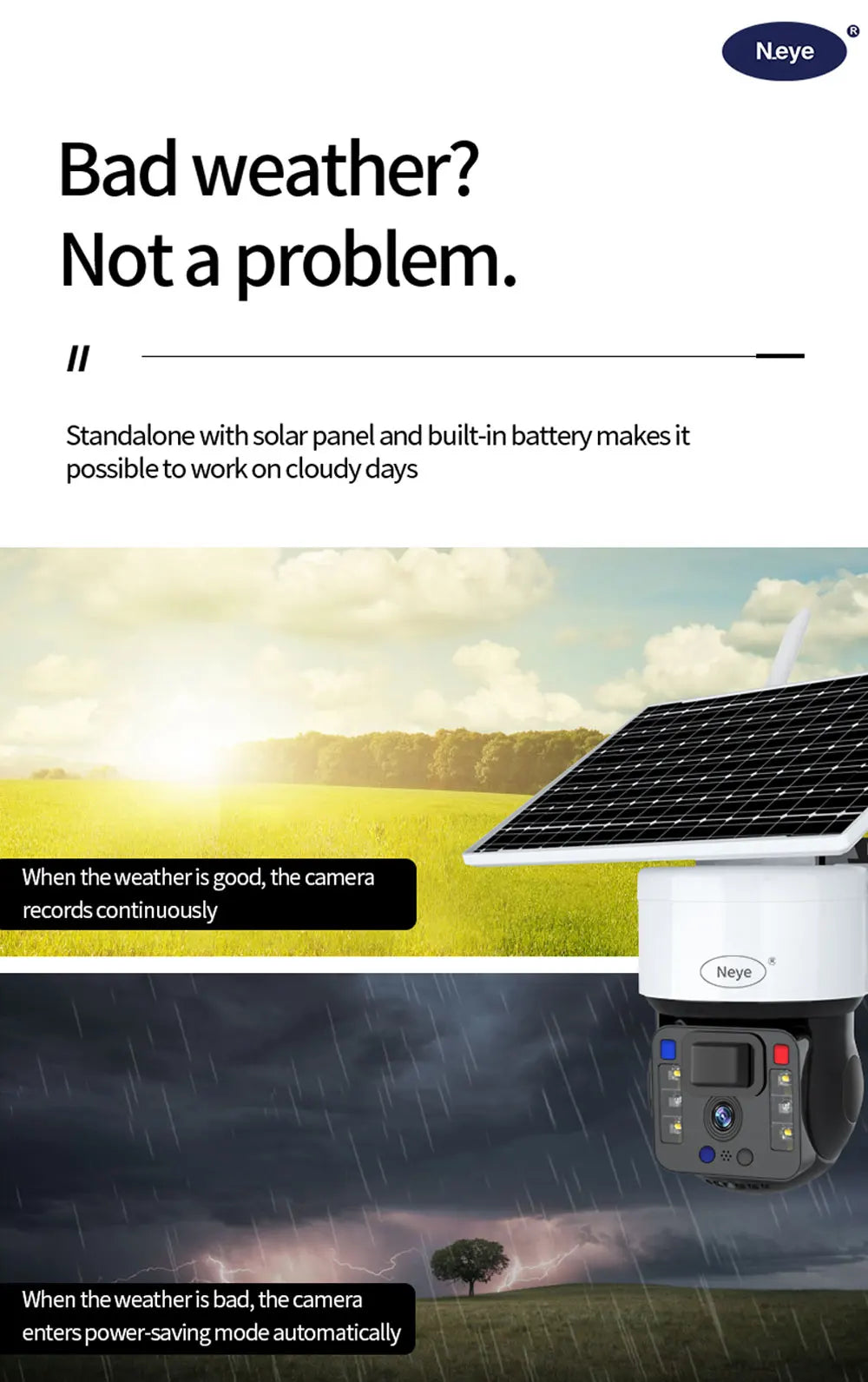 Rugged outdoor camera with solar power and rechargeable battery for capturing moments in any light.