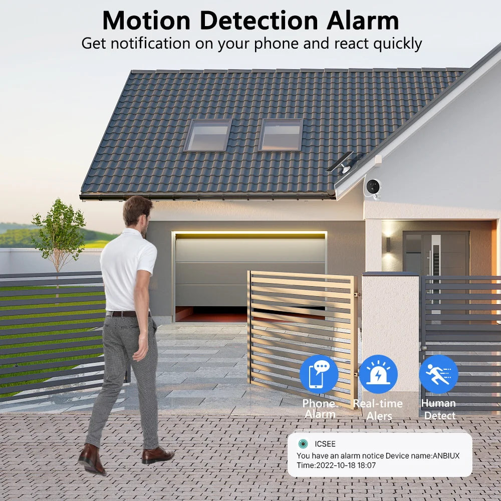 BESDER Q4 Solar Camera, Real-time notifications and alarm alerts for motion detection with high accuracy.