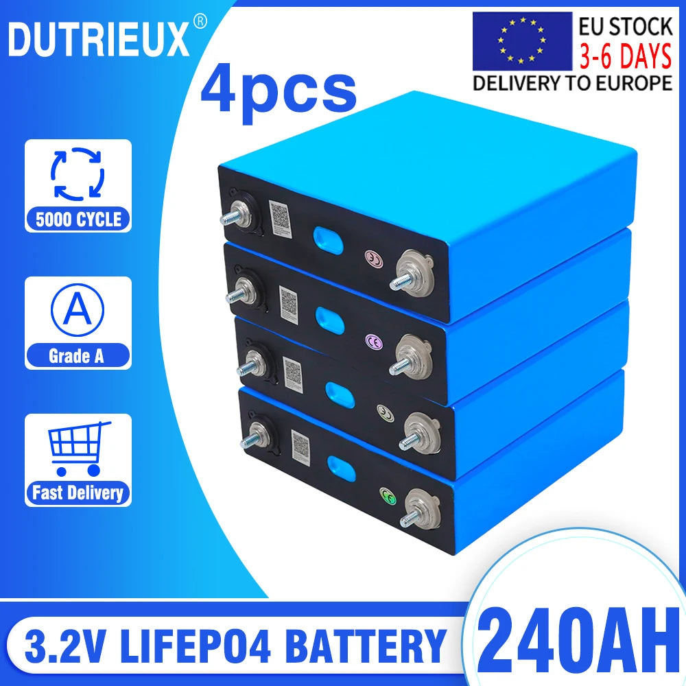 High-capacity lithium-ion batteries with fast delivery to Europe, available in various capacities (240Ah, 200Ah, 150Ah, 100Ah)