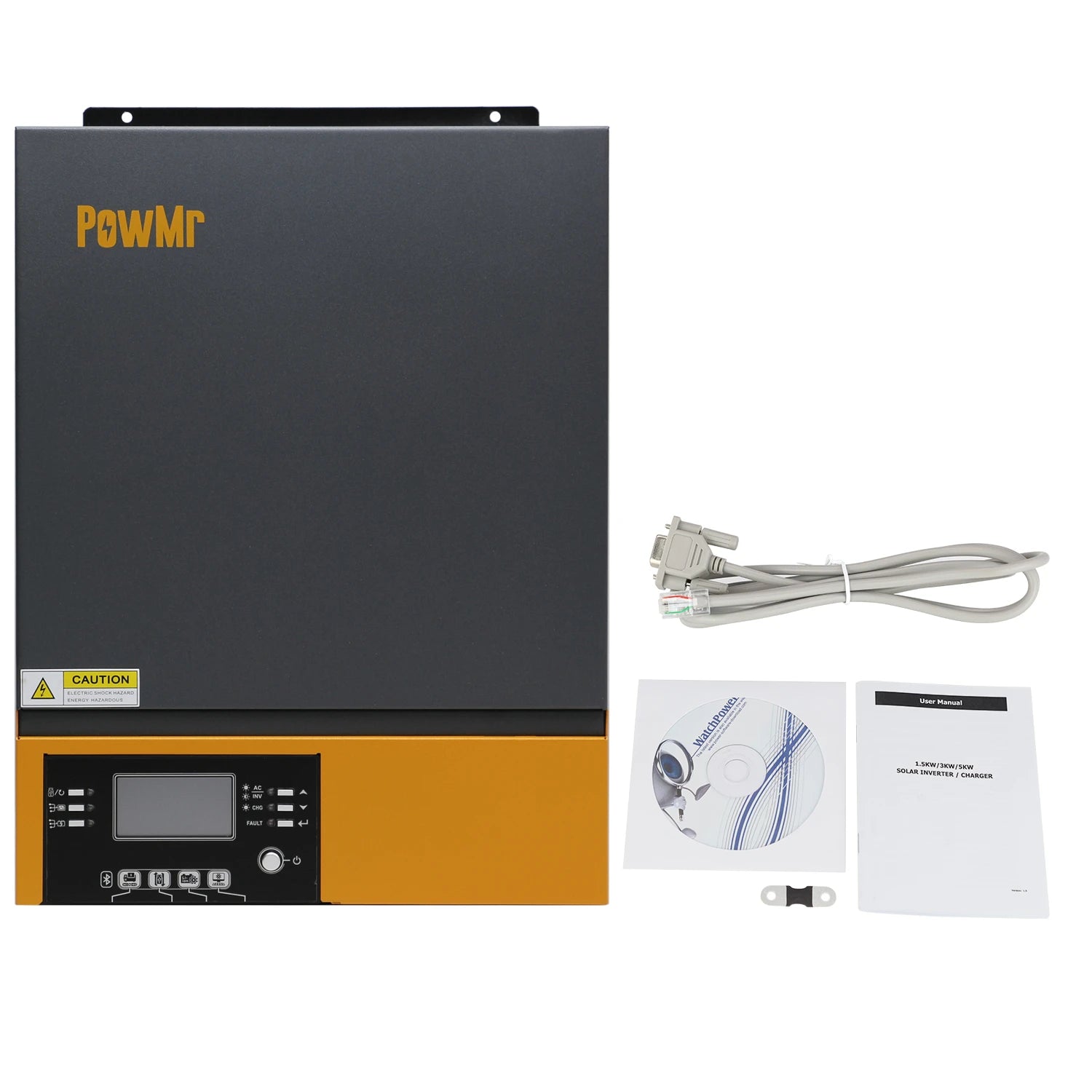 PowMr 5000W 3000W Hybrid Solar Inverter, Caution: High-power solar inverter charger for large systems (48V, 24V, 220V) with MPPT charging and 5000W power.