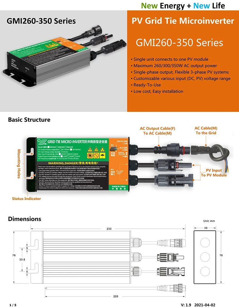 Solar PV Grid Tie Micro Inverter