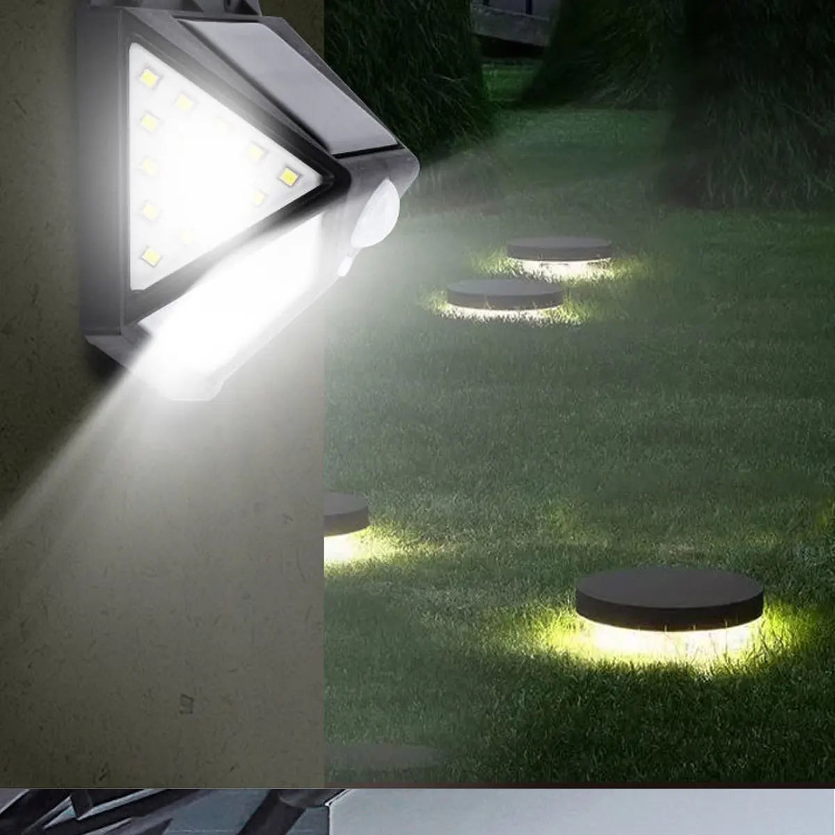Solar-powered LED light with IP65 protection and 3-year warranty.