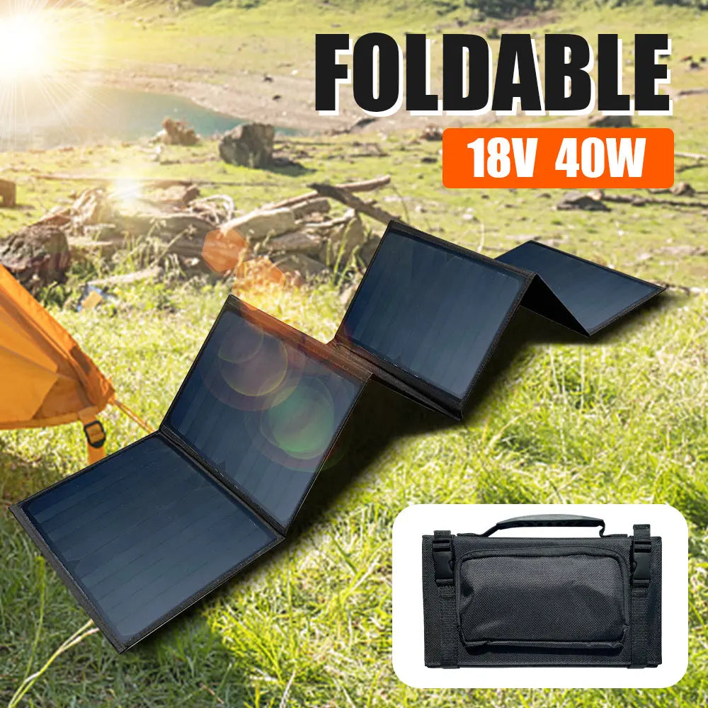 Outdoor camping Solar Panel, Charging devices with USB ports: smartphones, tablets, iPads and more.