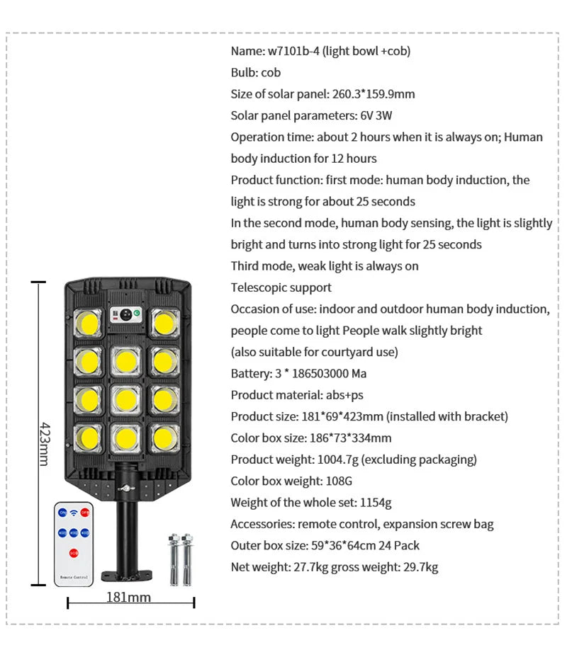 15000LM Solar Street Light, IP66 Waterproof LED Security Lamp For Yard