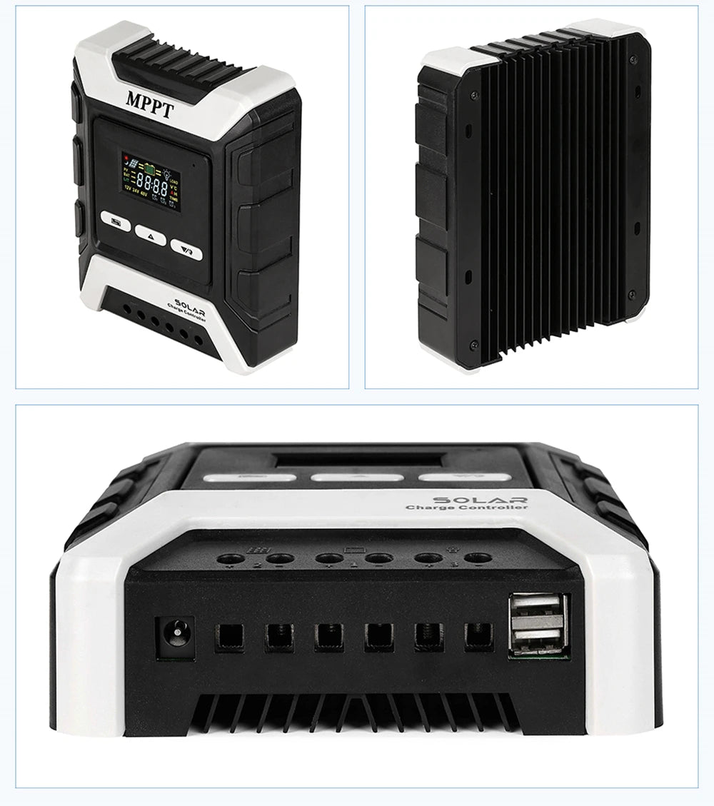 MPPT Solar Charge Controller, Off-grid solar energy system with wide voltage compatibility.