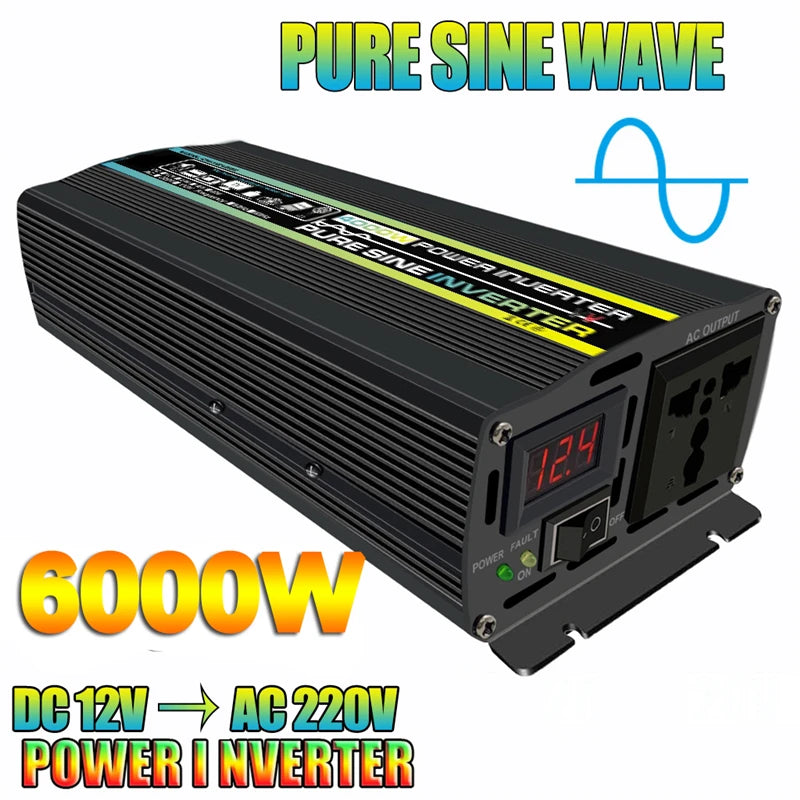 Converts 12V DC power to pure sine wave AC output at 3000-8000W with efficient controller.