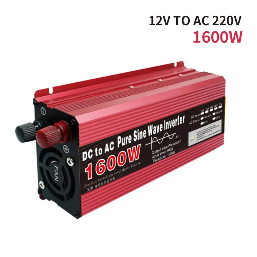 Universal Inverter, DC-to-AC converter, outputs pure sine wave AC power, up to 220V at 1600W, with LED display.