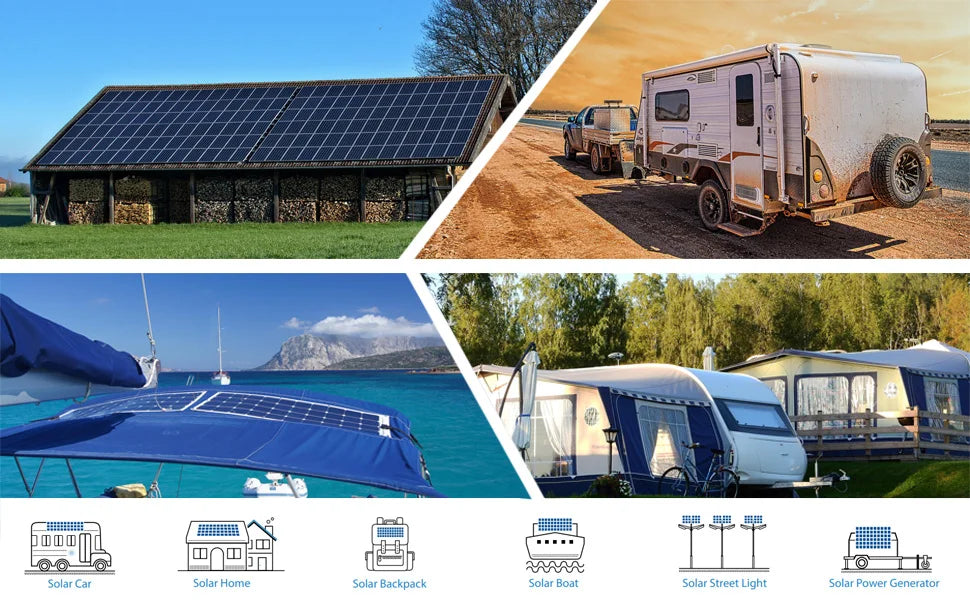 12v solar panel, Portable power source for multiple uses: home, car, boat, camper, or backpack.