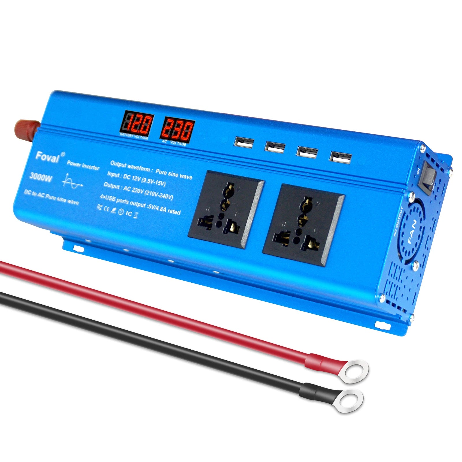 DC 12V to AC 220V Pure Sine Wave Inverter, Foval DC/AC Inverter, pure sine wave output, customizable power and voltage options, suitable for various applications.