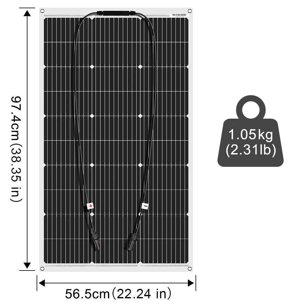 DOKIO 18V 100W Flexible Solar Panel, Portable solar panels charger for home, car, camping, or boat use.
