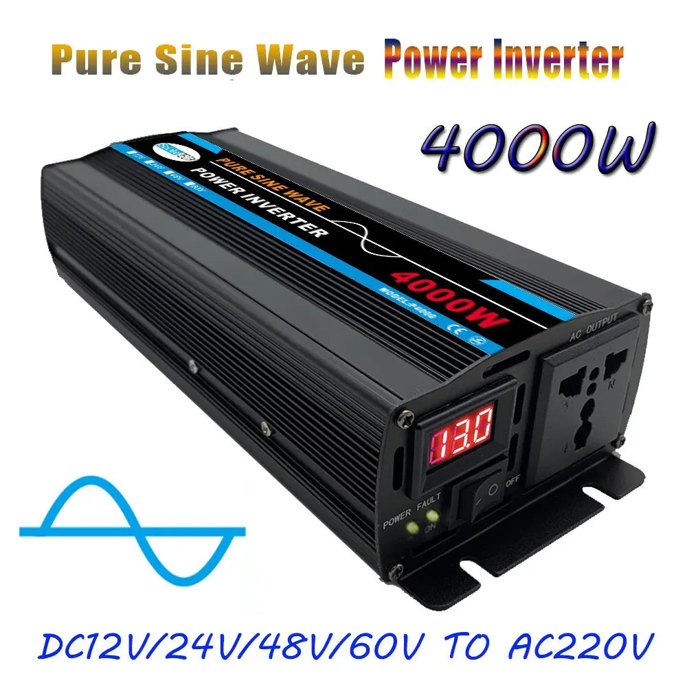 3000W/4000W/6000W Pure Sine Wave inverter, Pure sine wave inverter with LCD display converts DC power to AC 220V, suitable for 12V/24V/48V inputs.