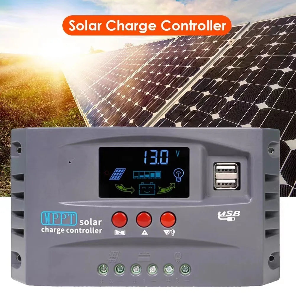 100A 12V24V MPPT Solar Charge Controller, MSPT Solar Charge Controller for Dual USB Charging with Colorful Screen