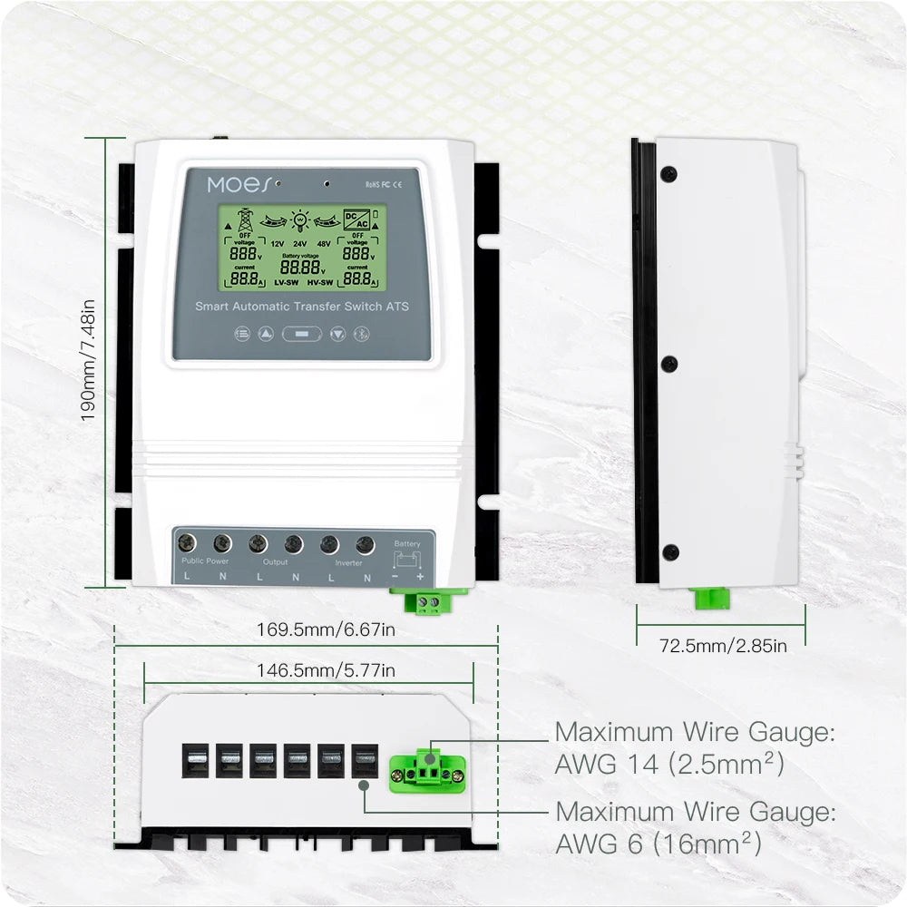 MOES Smart Dual Power Controller, Smart Dual Power Controller for off-grid solar and wind systems with DC/AC conversion.