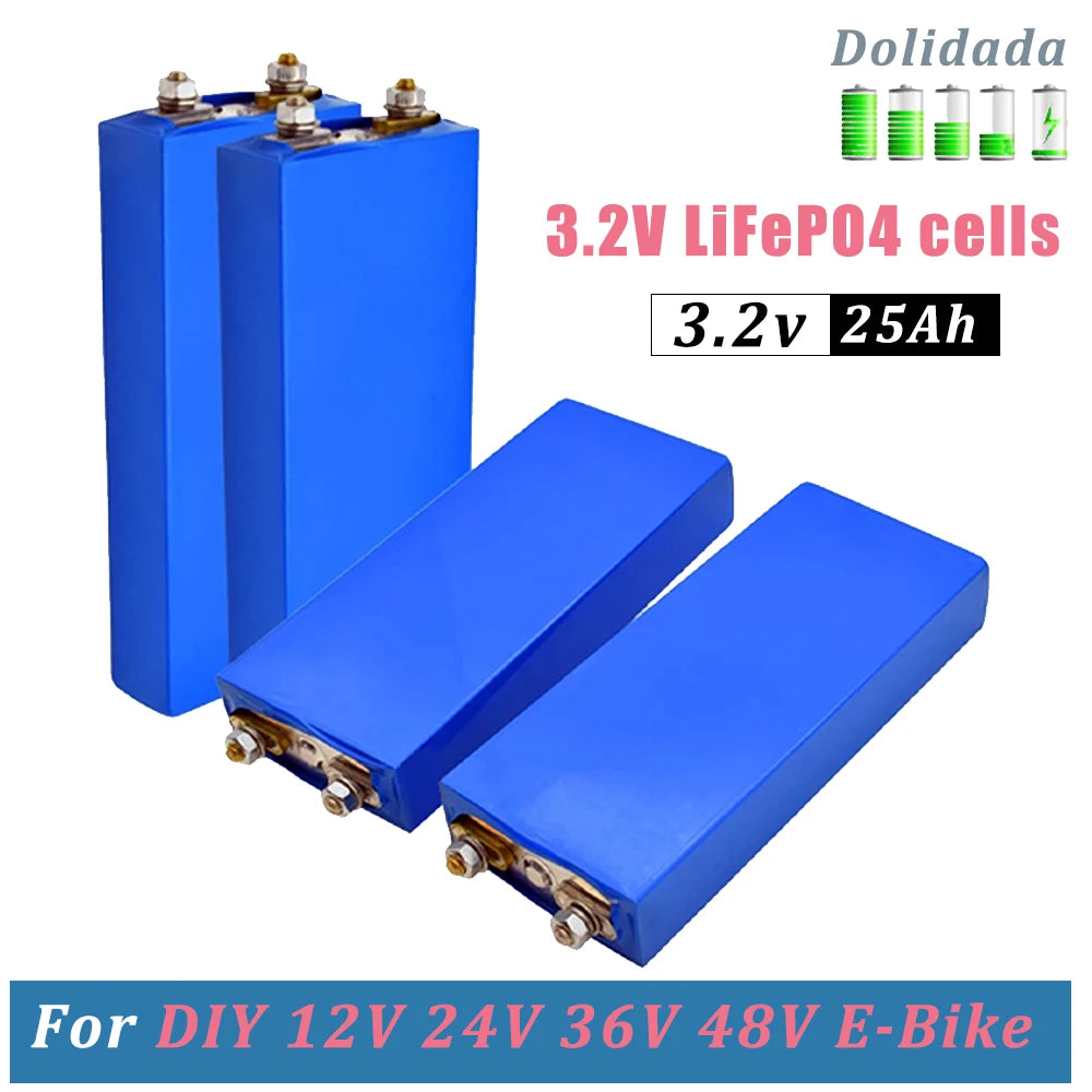 New 3.2V 25Ah LiFePO4 Battery, LiFePO4 battery cell for DIY projects in solar, UPS, and e-bike applications.