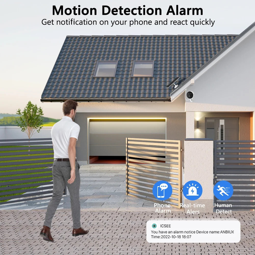 Wireless Solar Camera, Real-time notifications on phone alert you to potential threats with human detection and swift response.