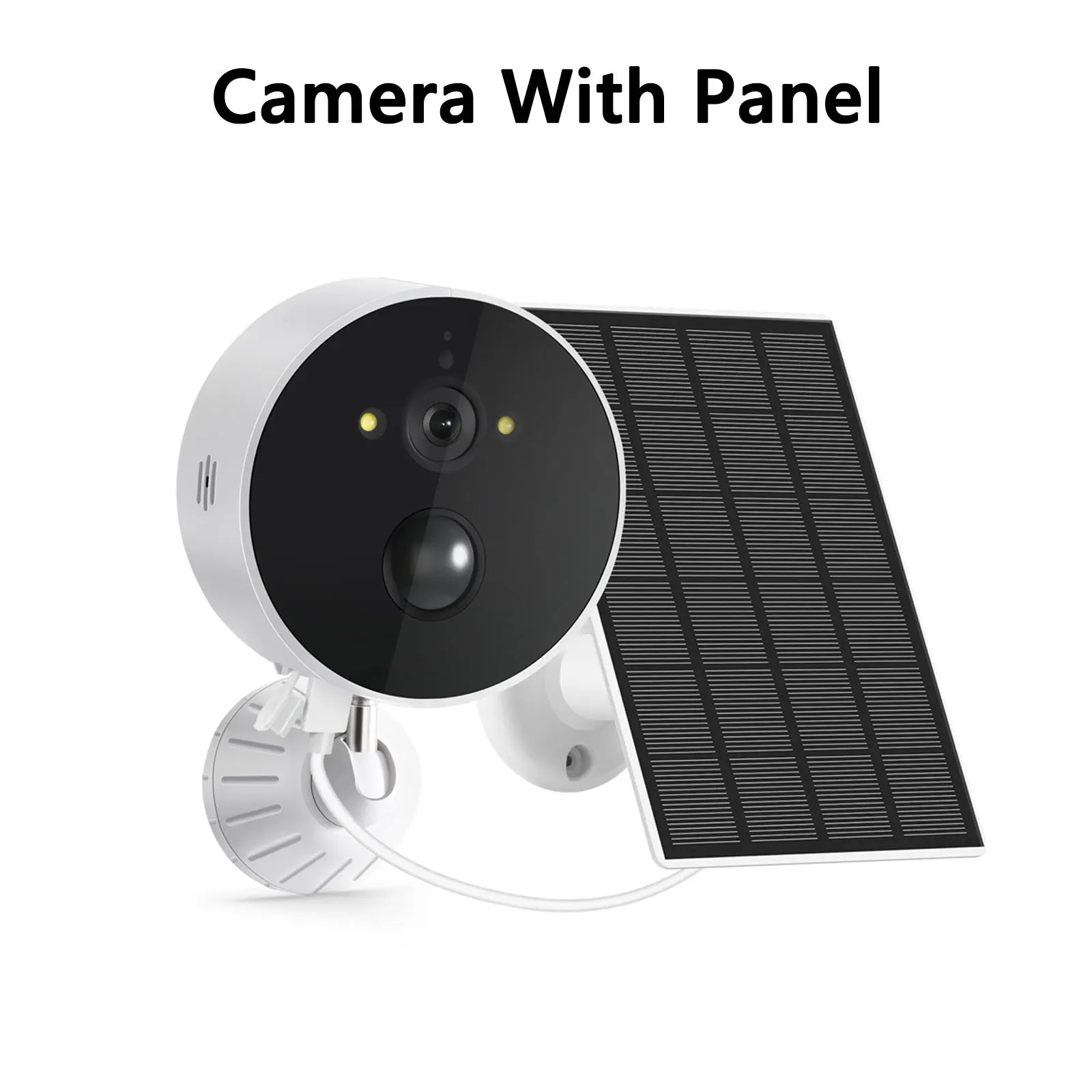 Wireless Solar Camera, Outdoor battery camera with IP66 rating, night vision up to 32 feet, and supports cloud storage and local SD cards.