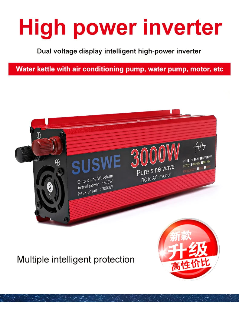 Pure Sine Wave Inverter, High-power inverter for simultaneous use of multiple devices, such as appliances and motors.