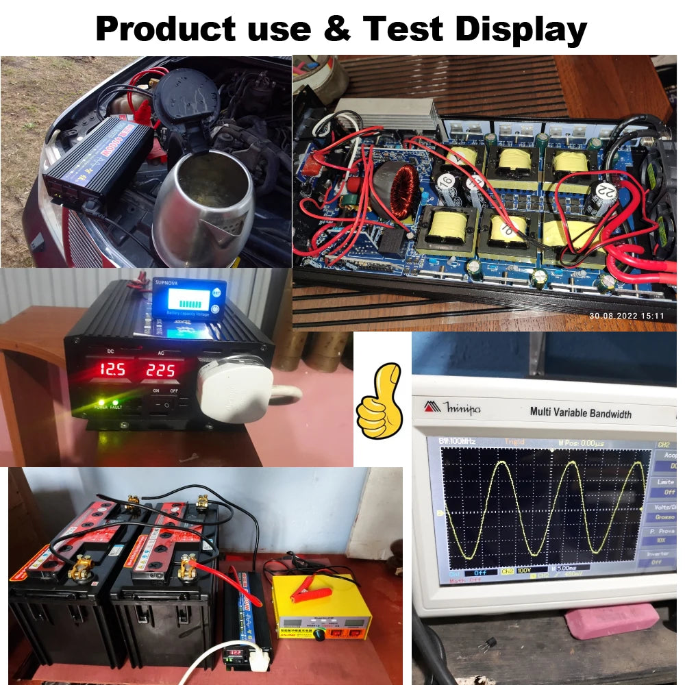 Power Inverter, Tested device with 125V/225V output and multi-variable bandwidth capabilities on March 30, 2022.